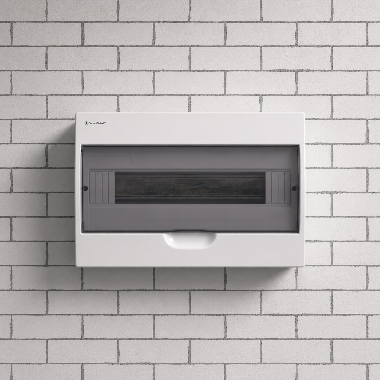 CurrentShield distribution board mounted on a brick wall