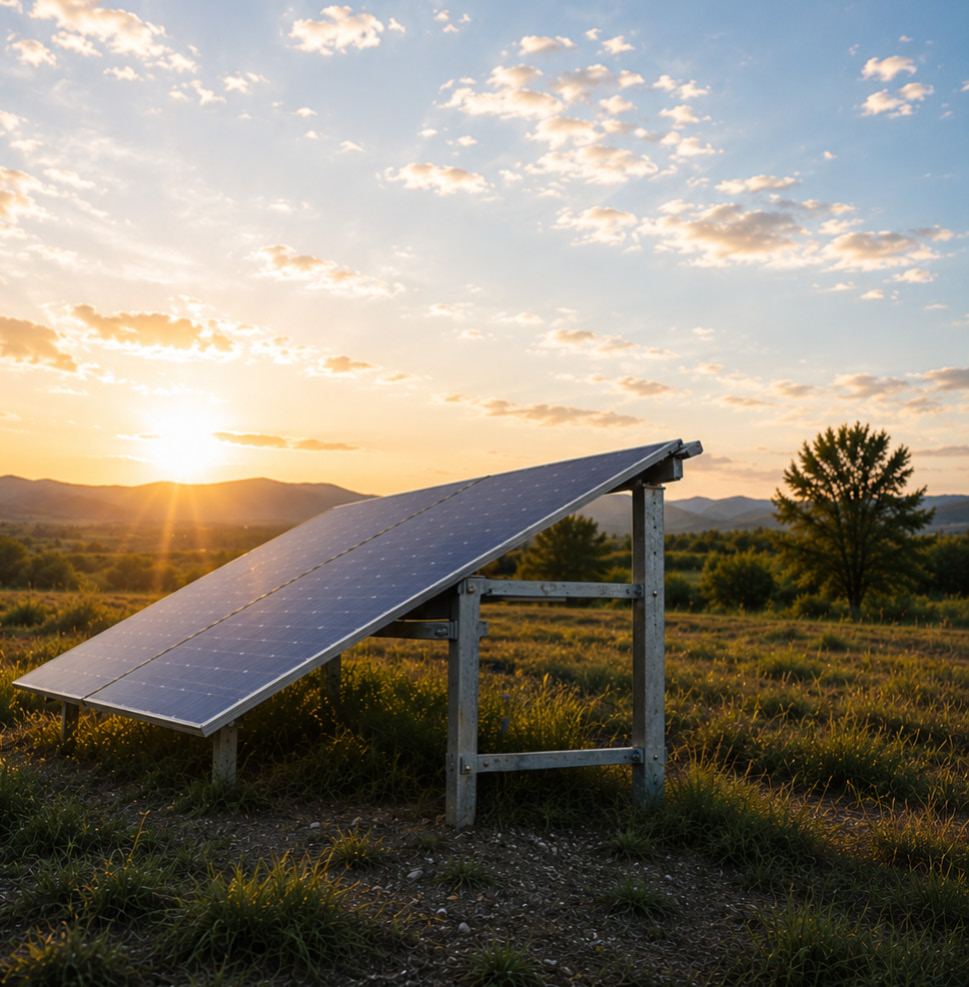 Solar panel installation at sunset